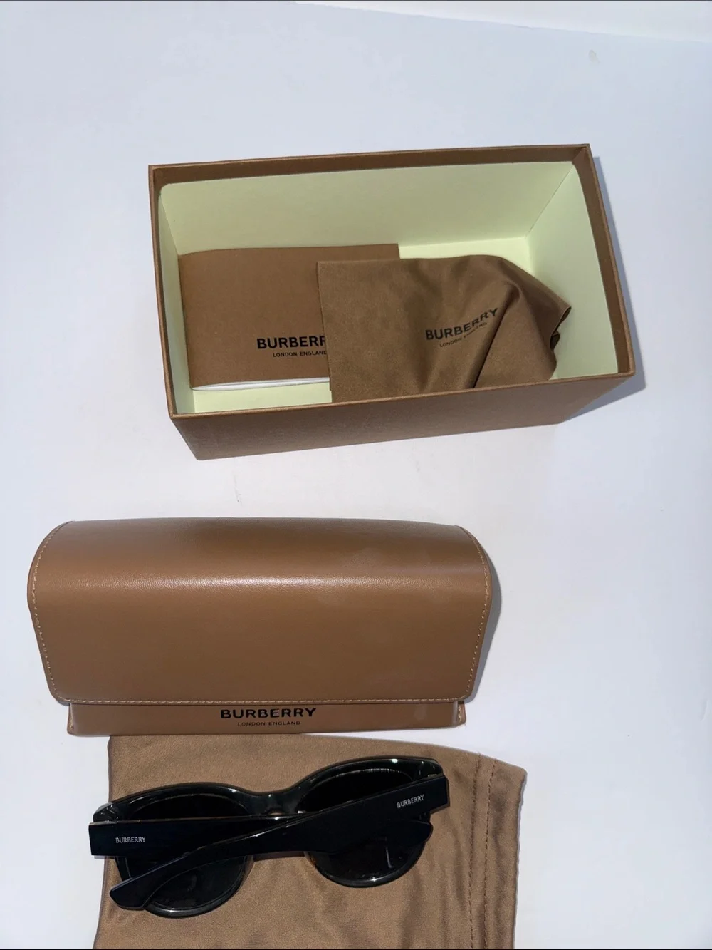 Burberry Men’s Black Sunglasses with Brown Case and Pouch